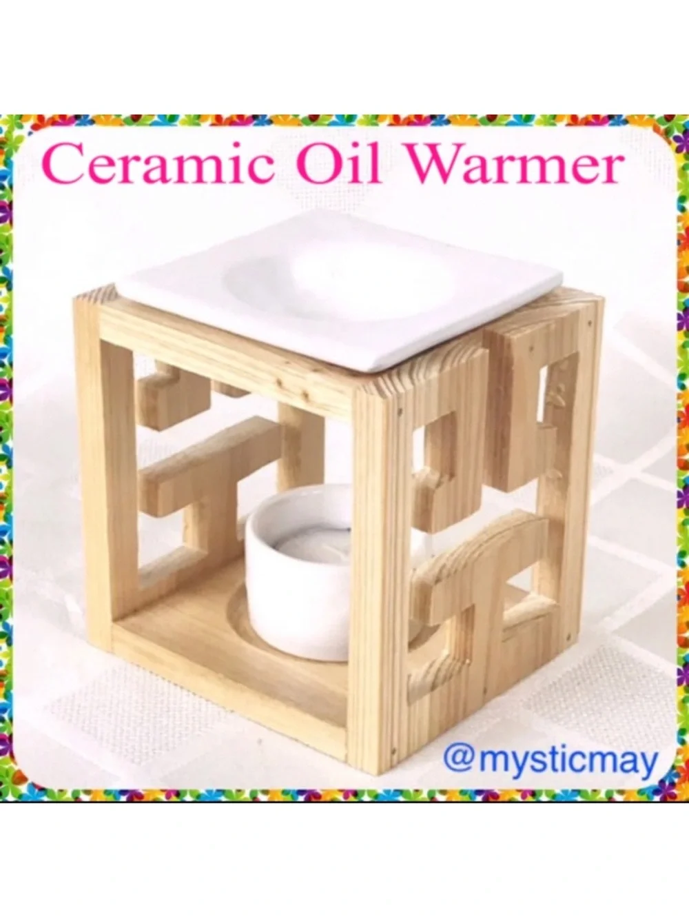 NEW 5” H Geometric ZEN Cube Wooden Essential Oil or Wax Tart Warmer Aromatherapy